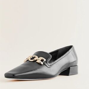Reformation Tristan Black Leather Loafer with Metal Chain